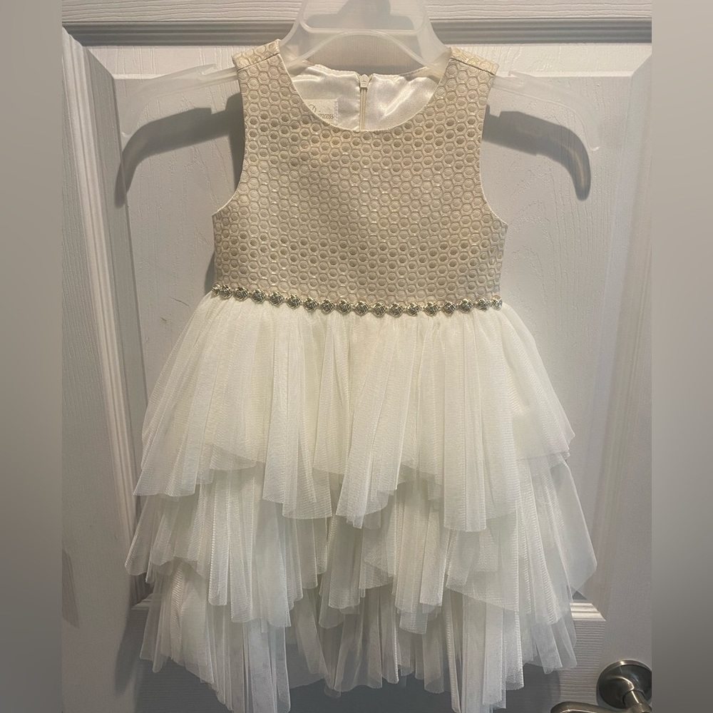 Toddler girls, American Princess dress size 4 ivory and gold